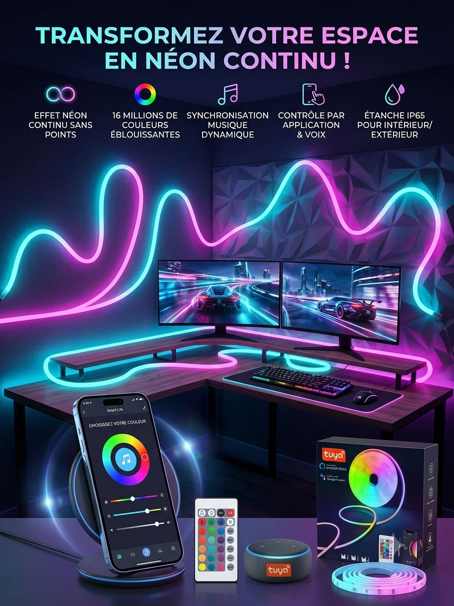 Bande LED néon RGB pour setup gaming