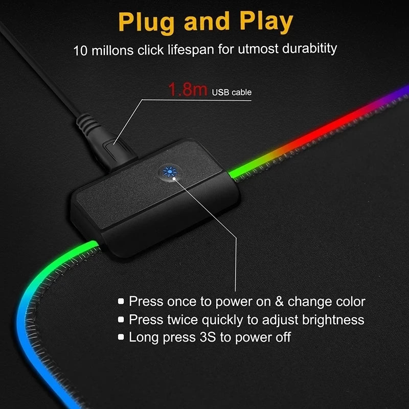 Surface étanche du tapis de souris gaming rétroéclairé