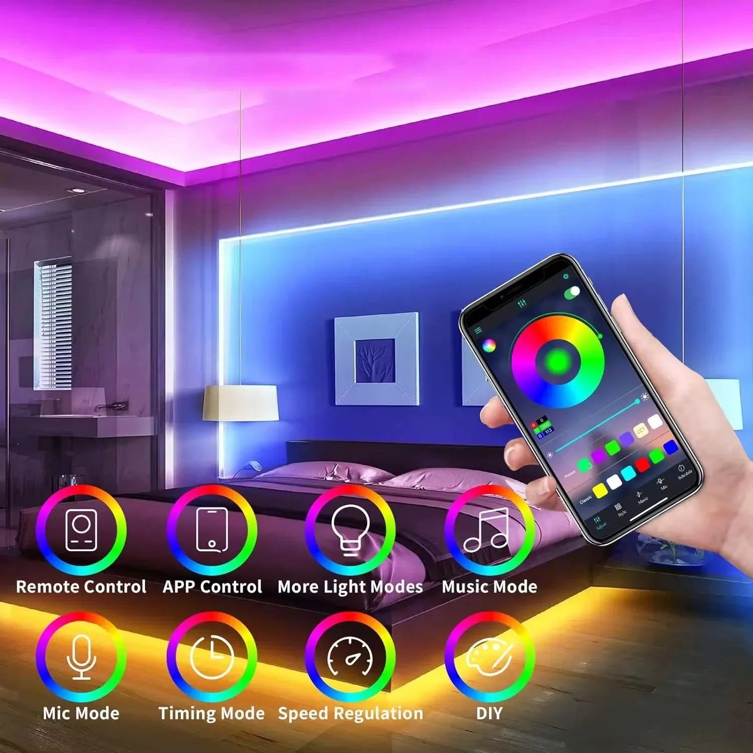 Bande LED néon RGB en 16 millions de couleurs sur un mur