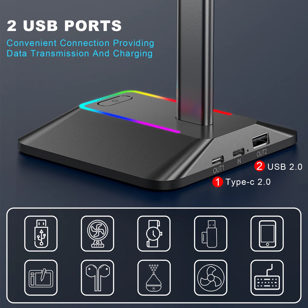Support Casque Gaming RGB - Base Lumineuse & Ports USB