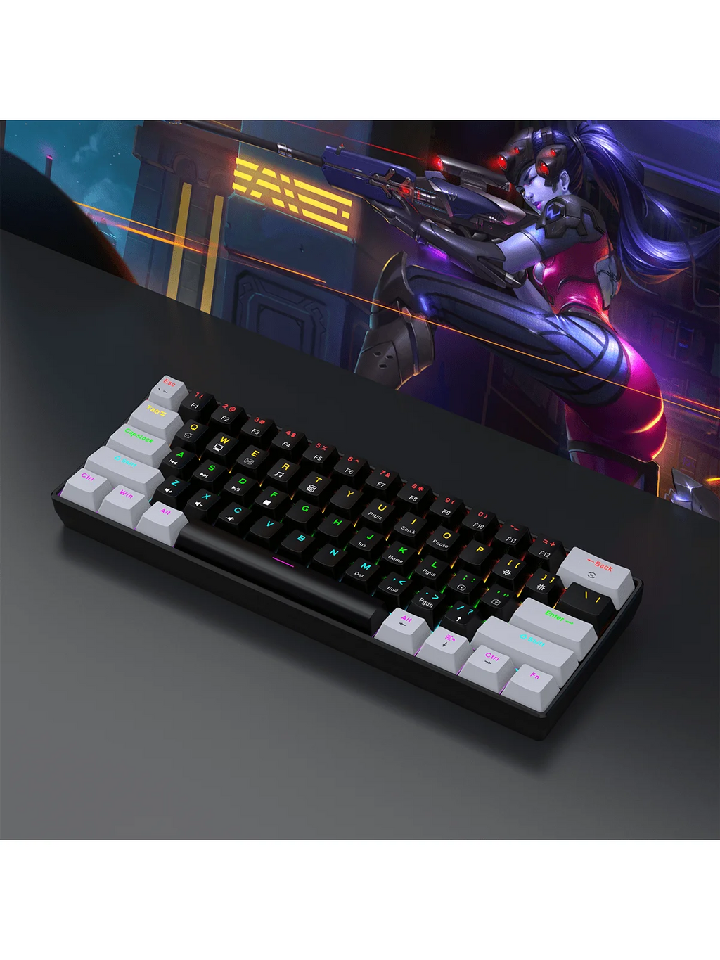 Clavier gaming 60 % RGB en version noire et blanche