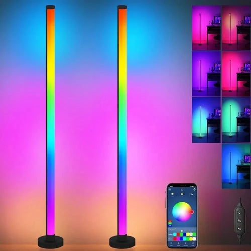 Lampe d'angle néon RGB dans un coin de chambre