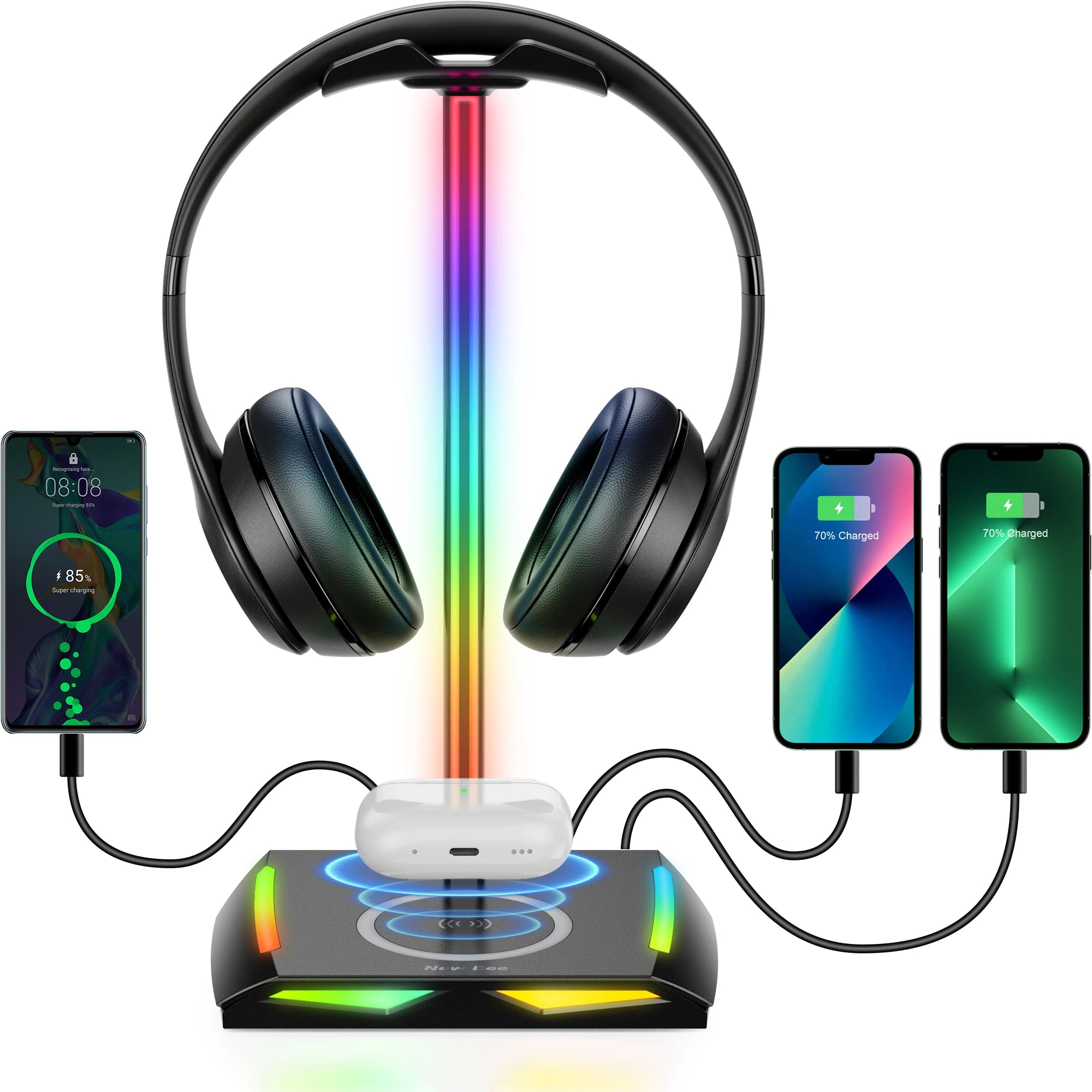 Support Casque Gaming RGB - Base Lumineuse & Ports USB