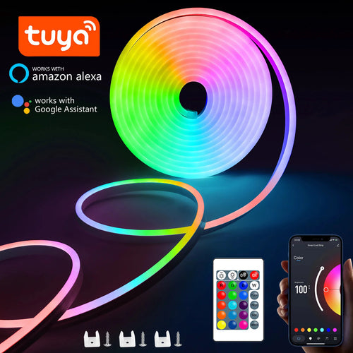 Bande LED néon RGB pilotée depuis l'application Tuya sur smartphone
