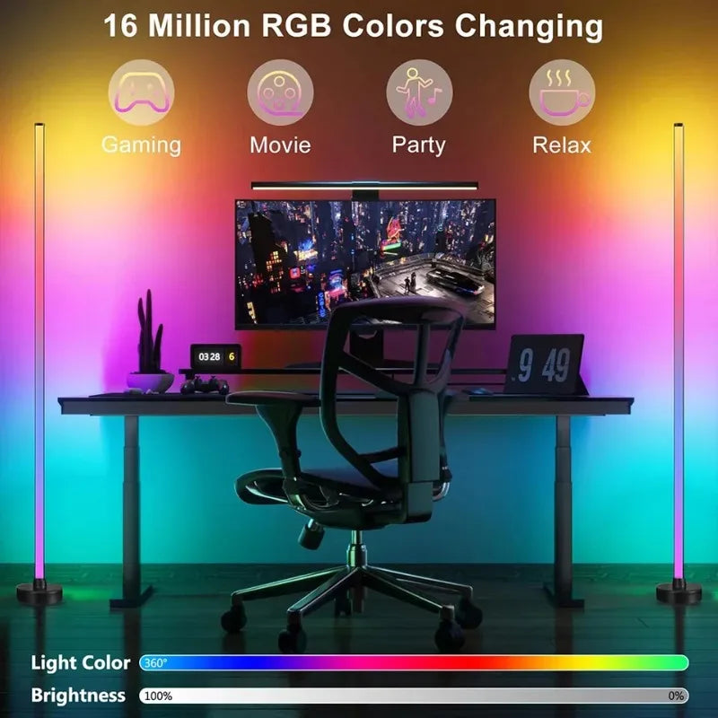 Lot de deux lampes d'angle néon RGB encadrant un setup